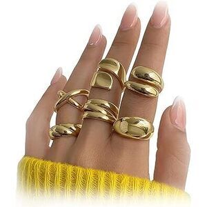 Chunky Gold Rings For Women Non Tarnish, 6 Pcs 18K Gold Plated Stackable Thumb